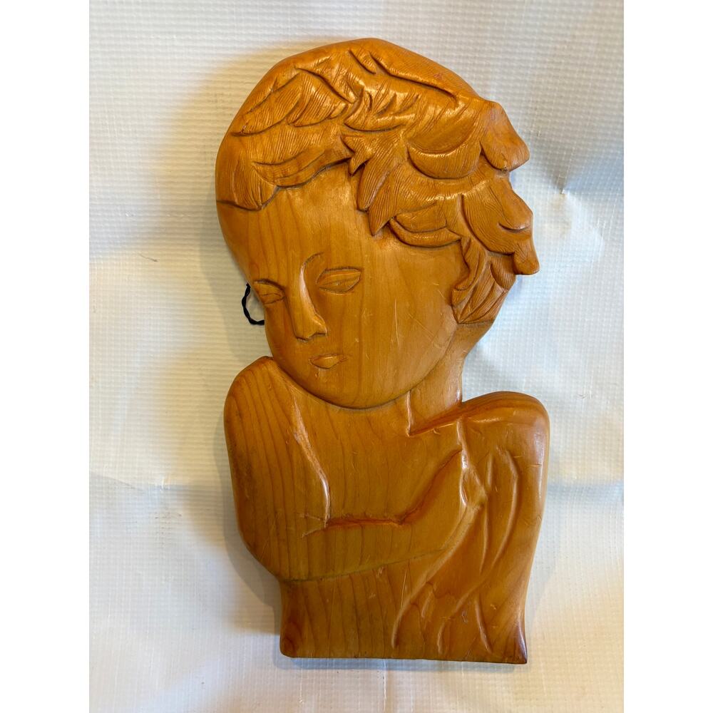 Vintage Carved Wood Cherub Angel Head Signed Harold Arsenauht 1997